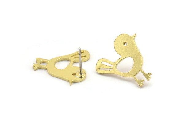 Brass Bird Earring, 8 Raw Brass Bird Stud Earrings (18x17x1mm) A3764