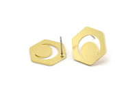 Pirinç Altıgen Küpe, 6 Ham Pirinç Hilal Desenli Altıgen Şekilli Küpe (18x16x1mm) A3756
