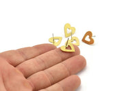 Brass Heart Earring, 8 Raw Brass Heart Stud Earrings (14x13x1mm) A3727