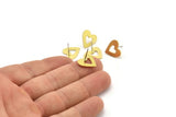 Brass Heart Earring, 8 Raw Brass Heart Stud Earrings (14x13x1mm) A3727