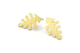 Brass Leaf Earring, 8 Raw Brass Leaf Stud Earrings, Findings (19x11x1mm) A3750