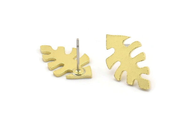 Brass Leaf Earring, 8 Raw Brass Leaf Stud Earrings, Findings (19x11x1mm) A3750