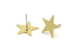 Brass Star Earring, 10 Raw Brass Star Shaped Stud Earrings (14x15x0.80mm) A3701