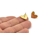 Brass Heart Earring, 8 Raw Brass Heart Stud Earrings (15x13x1mm) A6545 A3729