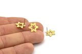 Pirinç Çiçek Küpe, 10 Ham Pirinç Çiçek Şeklinde Küpe (14x12x1mm) A3719