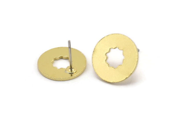 Brass Round Earring, 8 Raw Brass Round Shaped Stud Earrings (14x1mm) A3752