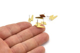 Brass Earring, 8 Raw Brass Lightning Bolt Stud Earrings (17x8x1mm) A3732