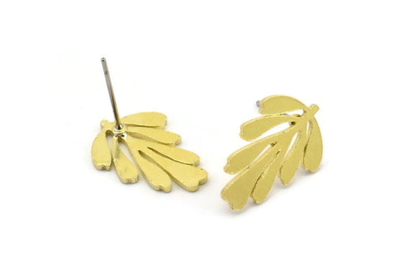 Brass Leaf Earring, 8 Raw Brass Leaf Stud Earrings, Findings (18x12x1mm) A3733