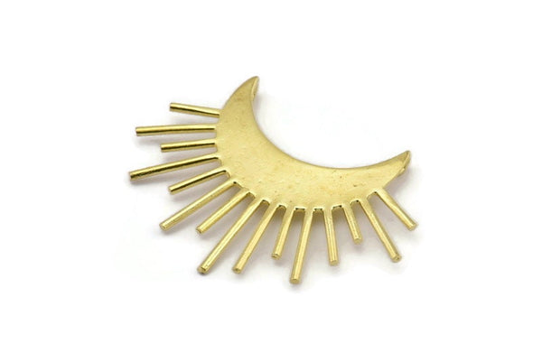 Moon and Sun , 2 Raw Brass Crescent Moon and Semi Sun Ethnic Pendants With 2 Loops, Findings, Charms (49x35x1mm) U122