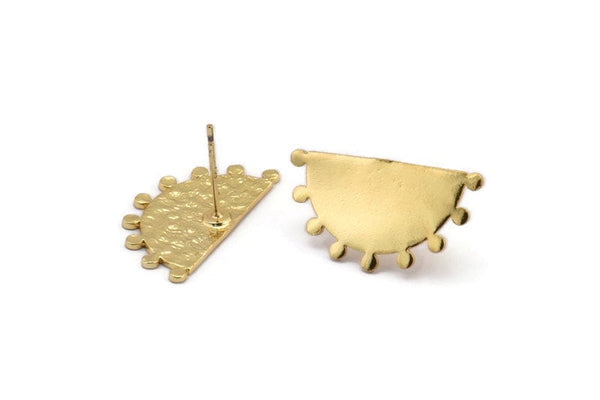 Gold Sun Earring, 2 Hammered Gold Plated Brass Sunshine Stud Earrings (23x12mm) N0517