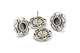 Gümüş Çiçek Küpe, 1 Yuvarlak Taşlı 4 Antik Gümüş Kaplama Pirinç Çiçek Küpe - 6 mm Ped Boyutu N2091 H1435
