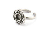 Silver Ring Settings, 2 Antique Silver Plated Brass Flower Rings With 1 Round Shaped Stone Setting - Pad Size 6mm N2097 H1441