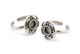 Silver Ring Settings, 2 Antique Silver Plated Brass Flower Rings With 1 Round Shaped Stone Setting - Pad Size 6mm N2097 H1441