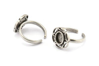Silver Ring Settings, 2 Antique Silver Plated Brass Flower Rings With 1 Oval Shaped Stone Setting - Pad Size 8x6mm N2098 H1440