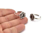 Silver Ring Settings, 2 Antique Silver Plated Brass Flower Rings With 1 Oval Shaped Stone Setting - Pad Size 8x6mm N2098 H1440