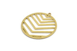 Brass Round Charm, 4 Raw Brass Chevron Charms With 1 Loop (38x35x1mm) A3049