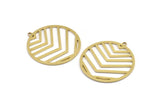 Brass Round Charm, 4 Raw Brass Chevron Charms With 1 Loop (38x35x1mm) A3049