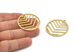 Brass Round Charm, 4 Raw Brass Chevron Charms With 1 Loop (38x35x1mm) A3049