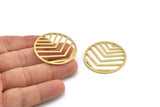 Brass Round Charm, 4 Raw Brass Chevron Charms With 1 Hole (35x1mm) A3053