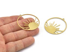 Brass Sun Charm, 4 Raw Brass Sun Charms With 1 Loop, Charm Pendants (41x39x1mm) A3052