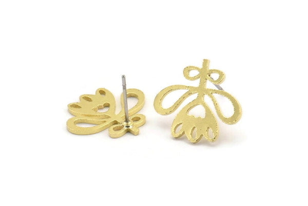 Pirinç Çiçek Küpe, 8 Ham Pirinç Çiçek Şeklinde Küpe (16x18x1mm) A3805