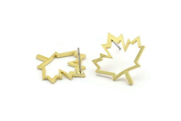 Brass Leaf Earring, 10 Raw Brass Plane Tree Leaf Shaped Stud Earrings (22x20x1mm) A3789