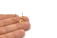 Brass Round Earring, 12 Raw Brass Tiny Round Shaped Stud Earrings (8x1mm) A3786