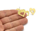 Brass Heart Earring, 6 Raw Brass Heart Shaped Stud Earrings (18x20x1mm) A3792