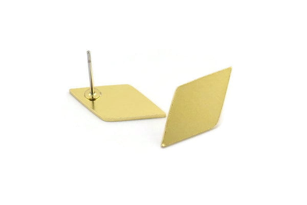 Brass Diamond Earring, 8 Raw Brass Diamond Shaped Stud Earrings (21x11x1mm) A3785