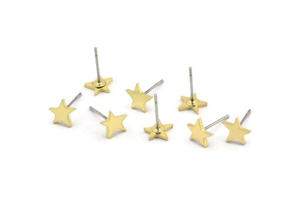 Brass Star Earring, 12 Raw Brass Star Stud Earrings (7x1mm) A3795