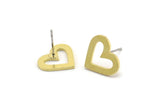 Brass Heart Earring, 8 Raw Brass Heart Shaped Stud Earrings (14x12x1mm) A3800