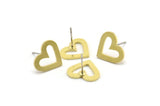 Brass Heart Earring, 8 Raw Brass Heart Shaped Stud Earrings (14x12x1mm) A3800
