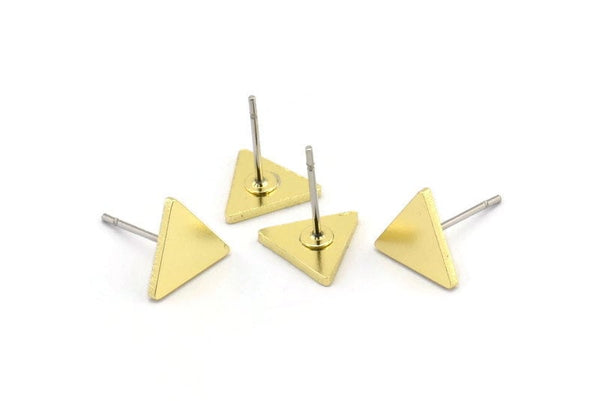 Brass Triangle Earring, 10 Raw Brass Triangle Stud Earrings (8x1mm) A3791