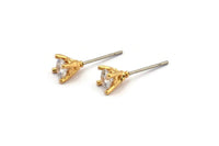Gold Stud Earring, 4 Gold Plated Brass 4 Claw Stud Earrings, CZ Pave Earrings, Round Zircon Stud Earrings (5mm) SY0351