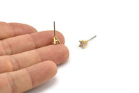 Gold Stud Earring, 4 Gold Plated Brass 4 Claw Stud Earrings, CZ Pave Earrings, Round Zircon Stud Earrings (5mm) SY0351