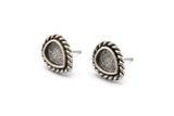Gümüş Damla Küpe, 4 Antik Gümüş Kaplama Pirinç Damla Küpe Çivisi - Ped Boyutu 6x8mm (11x13mm) N2079 H1428