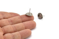 Gümüş Damla Küpe, 4 Antik Gümüş Kaplama Pirinç Damla Küpe Çivisi - Ped Boyutu 6x8mm (11x13mm) N2079 H1428