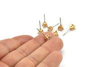 Gold Stud Earring, 4 Gold Plated Brass 4 Claw Stud Earrings, CZ Pave Earrings, Round Zircon Stud Earrings (5mm) SY0161