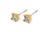 Gold Stud Earring, 4 Gold Plated Brass 4 Claw Stud Earrings, CZ Pave Earrings, Round Zircon Stud Earrings (6mm) SY0149