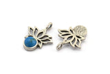 Gümüş Çiçek Tılsımı, 1 Halkalı 4 Antik Gümüş Kaplama Pirinç Lotus Çiçeği Tılsımı - Ped Boyutu 6 mm (21x17 mm) N2074 H1512