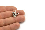 Gümüş Çiçek Tılsımı, 1 Halkalı 4 Antik Gümüş Kaplama Pirinç Lotus Çiçeği Tılsımı - Ped Boyutu 6 mm (21x17 mm) N2074 H1512