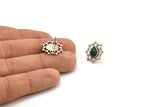 Gümüş Çiçek Küpe, 4 Antik Gümüş Kaplama Pirinç Çiçek Küpe - Ped Boyutu 6x8mm (16x18mm) N2088 H1433