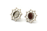 Gümüş Çiçek Küpe, 4 Antik Gümüş Kaplama Pirinç Çiçek Küpe - Ped Boyutu 6x8mm (16x18mm) N2089 H1432