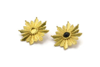 Brass Badge Earring, 2 Raw Brass Rosette Stud Earrings - Pad Size 6mm (35mm) N0771