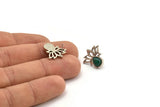 Gümüş Çiçek Küpe, 4 Antik Gümüş Kaplama Pirinç Lotus Çiçeği Küpe, 1 Damla Taşlı - Ped Boyutu 8x6mm N2084 H1424