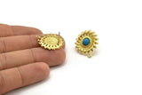 Brass Sun Earring, 2 Raw Brass Sunshine Stud Earrings with 6mm Stone pad, with 1 Loop (25x22mm) N0856