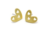 Brass Heart Earring, 6 Raw Brass Heart Shaped Stud Earrings (13x16x1mm) A3796