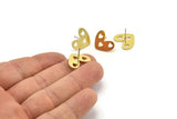 Brass Heart Earring, 6 Raw Brass Heart Shaped Stud Earrings (13x16x1mm) A3796