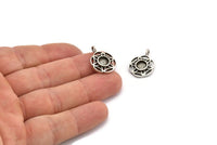 Gümüş Çiçek Tılsımı, 1 Halkalı 4 Antik Gümüş Kaplamalı Pirinç Çiçek Tılsımı - Ped Boyutu 6 mm (15 mm) N2063 H1478