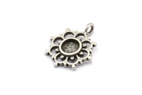 Gümüş Çiçek, 4 Antik Gümüş Kaplama Pirinç, Gümüş Takılar, 1 Halkalı Gümüş Çiçek Takıları - Ped Boyutu 6 mm (21x17 mm) N2075 H1476